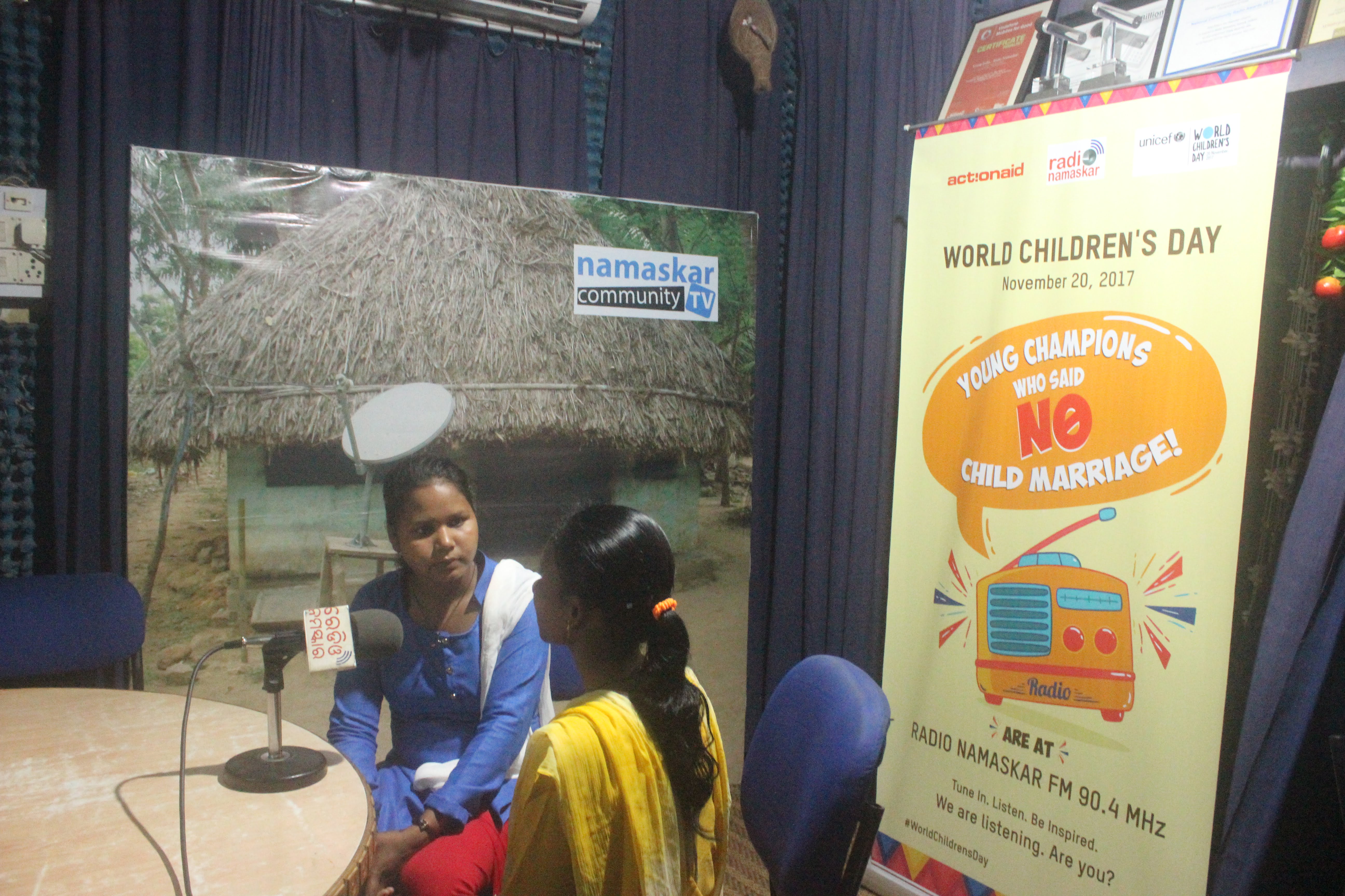 Children interviewing for Radio Namaskar 